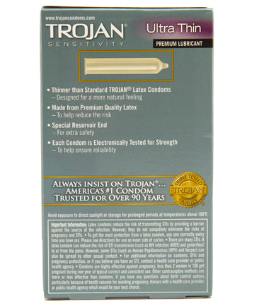 Trojan Ultra Thin Condoms Box Back